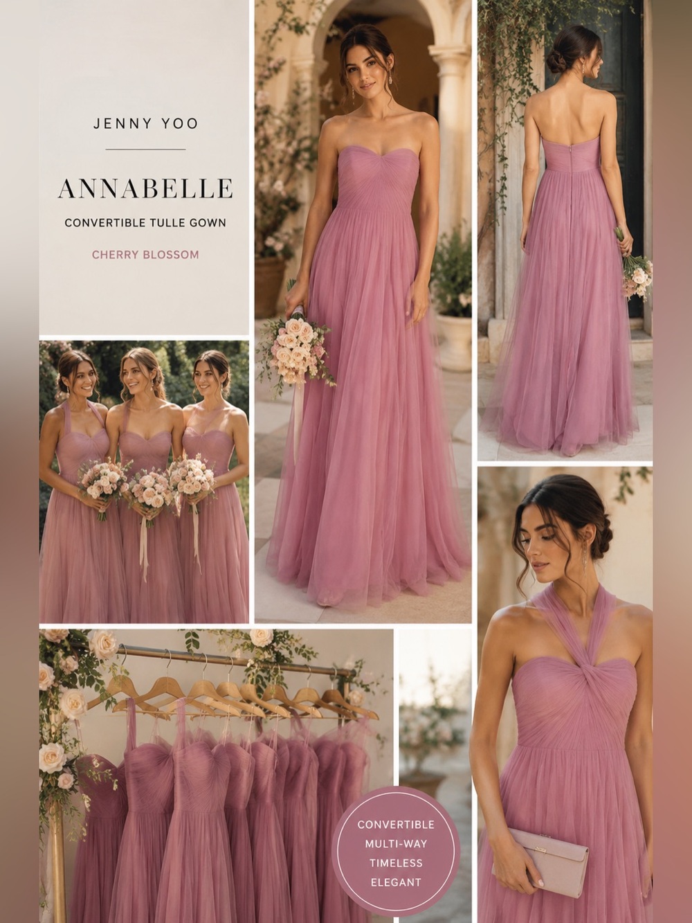 Jenny Yoo Annabelle Convertible Tulle Gown Cherry Blossom Maxi Dress Size 4